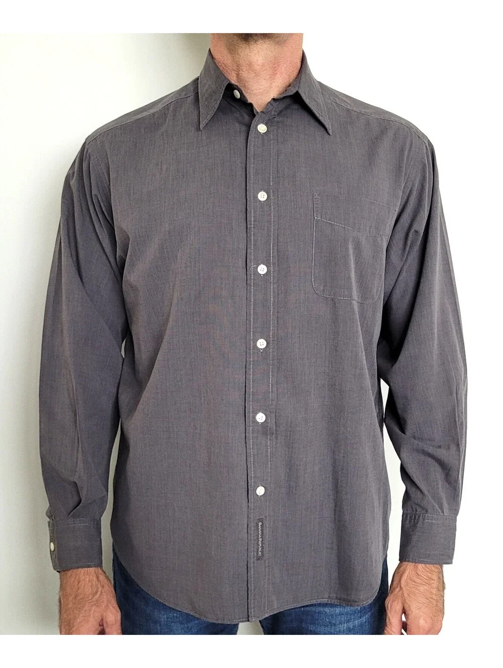Banana Republic Men's Medium Gray Button Front Dress Shirt Cotton Long Sleeve M